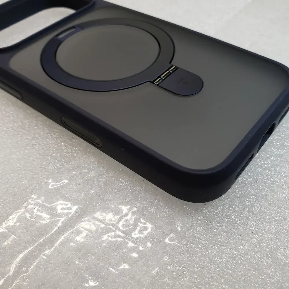 TORRAS Magnetic Stand Case for iPhone 17 Pro – Navy Blue / Matte Frosted Clear